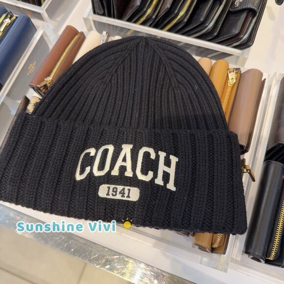 NWT Coach 1941 Embroidered Knit Beanie Wool CU806 Black Unisex One Size - Picture 1 of 8